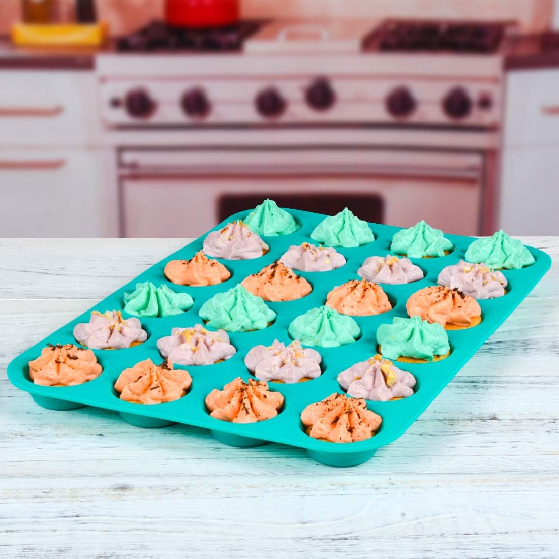 Mini Muffin Pan 24 Mini Cupcake Pans Silicone Molds Food Grade Silicone Muffin Pans for Baking Pack of 2