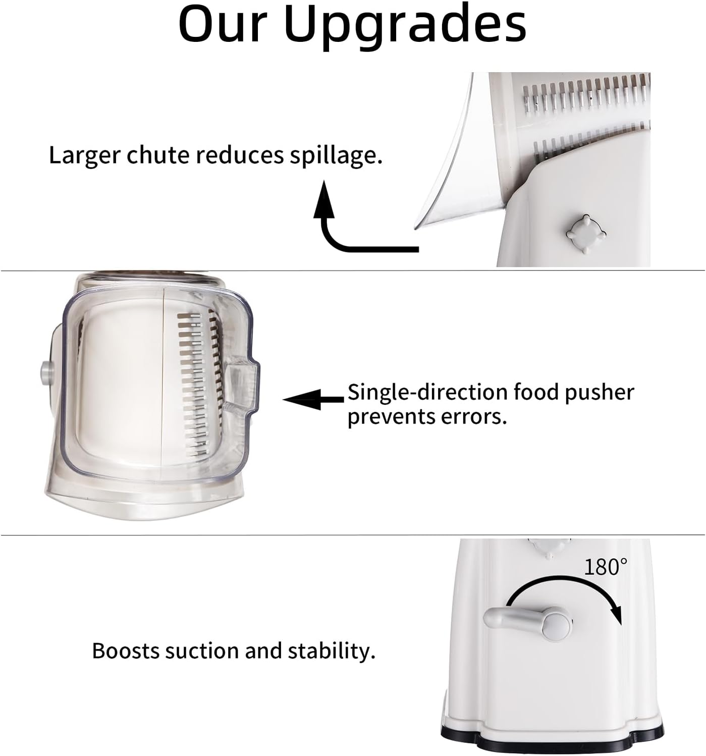 Rotary Cheese Grater Shredder - Upgraded 5 in 1 Cheese Grater with Handle and Strong Suction Base, Multi-purpose Julienne Slicer Ice Shaver Nuts Grinder for Ice, Vegetables, Fruit, Nuts