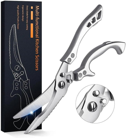 Dreach Reach Heavy Duty Poultry Shears with Serrated Edge - Kitchen Scissors For Chicken, Bone, Meat, Turkey, Fish - No Rust, Spring Loaded, Stainless Steel