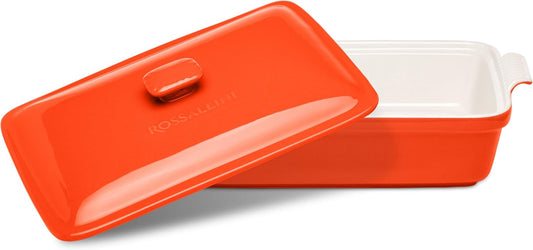 Stoneware Casserole Dish Bakeware Set with Lid, Covered Rectangular Dinnerware, Extra Large 4.23 Quart, 13 by 9 Inch, Rosso [Red]