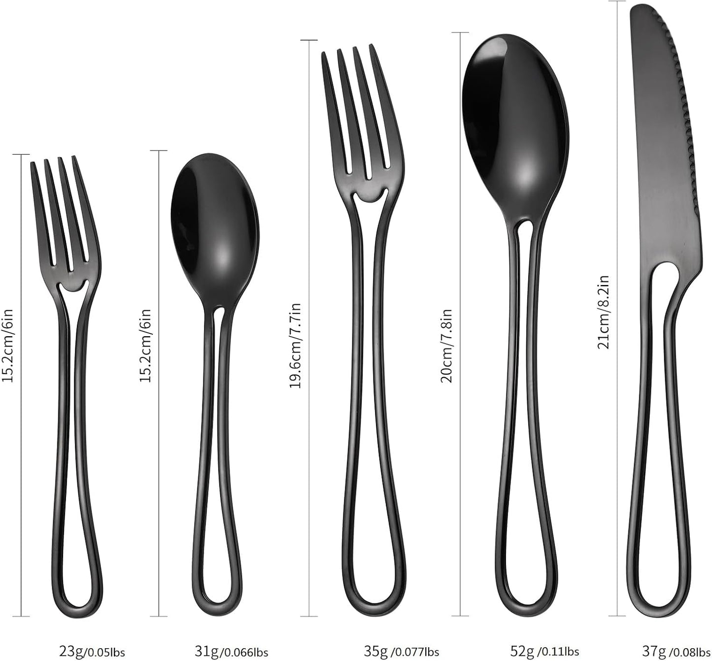 Black Silverware Hollow Flatware Set for 4 Stainless Steel Cutlery 20 Piece Hanging Forks Spoons and Knives Unique Eating Utensils for Home Restaurant Parties