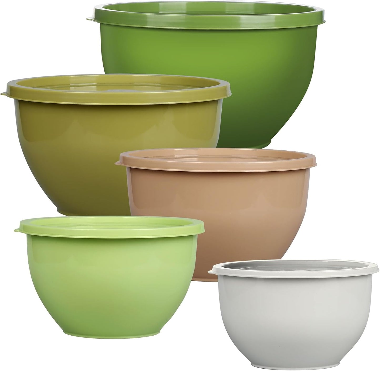 5-Piece Plastic Mixing Bowls with Lids Set for Kitchen, Nesting Bowls for Mixing, Baking, Prepping, Cooking and Serving Food, Mixing Bowls Dishwasher, Microwave Safe (5 Set-Green)