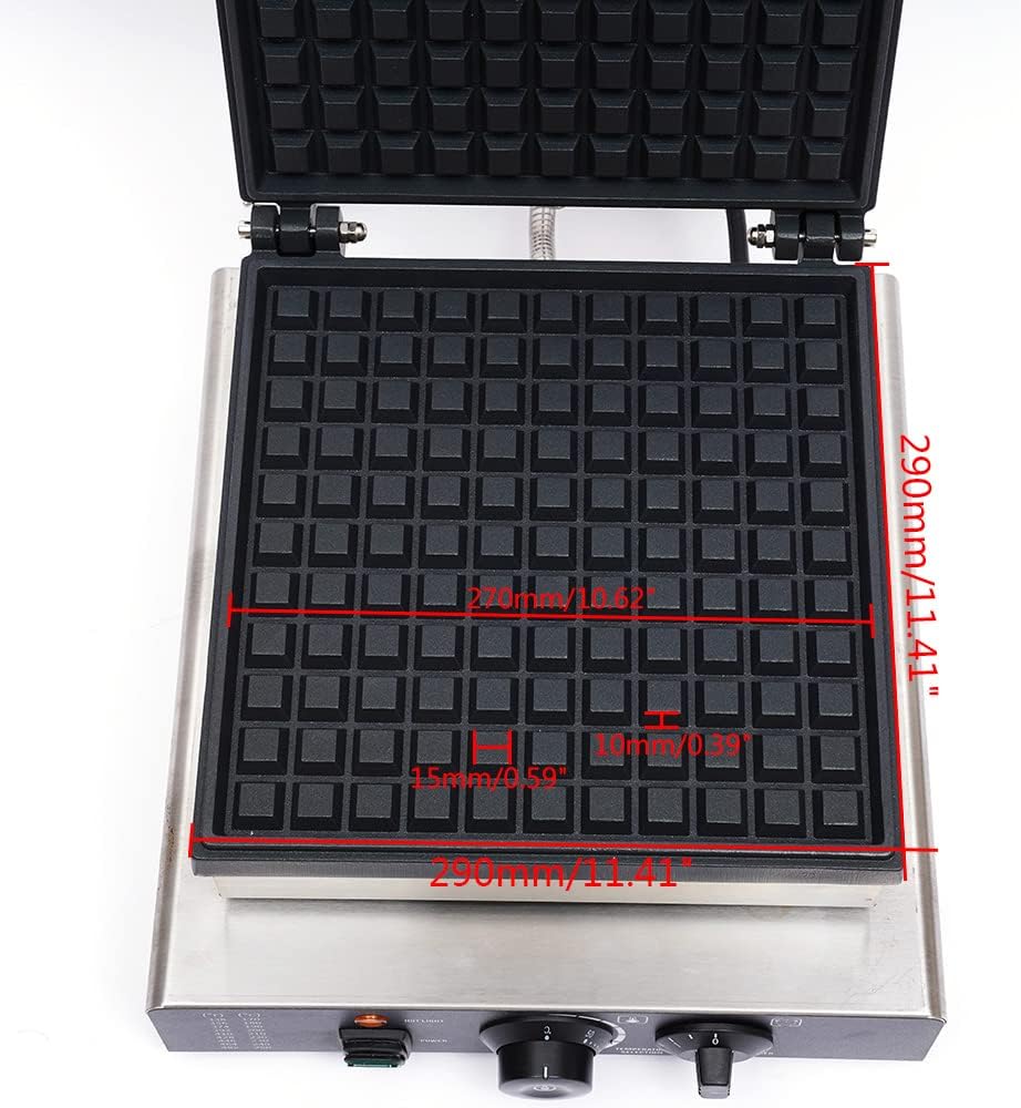 2200W Commercial Dutch Waffle Maker, Electric Waffle Maker Non-Stick Stainless Steel Belgian Waffle Iron w/Time & Temper Adjustable| Brushes|Food Clip, Large Waffle Machine for Restaurant Party Food