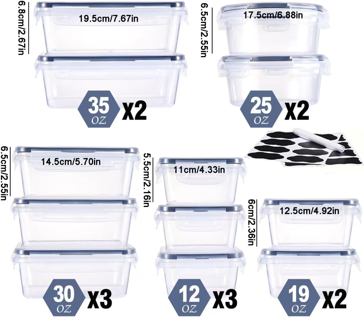 24-Pack Food Storage Container Set kitchen organizers Meal Prep Containers Lock Lids Reusable Plastic Lunch Box Snack Salad Containers 12 Boxes and 12 Lids Pantry and Kitchen Organization