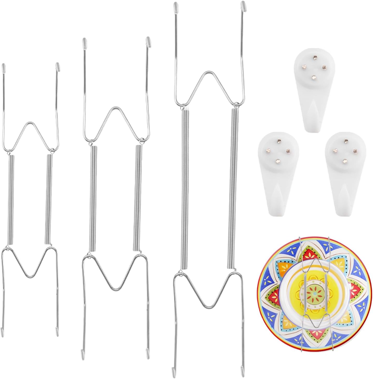 3 Pack 12/14/16 Inch Decorative Plate Medium Plate Hangers for The Wall, Invisible Stainless Steel Wall Hangers for Display with Hooks, for Platter/Dish/Picture(Silver)