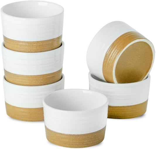 Ramekins 8 OZ for Creme Brulee Oven Safe,Ceramic Souffle Cups Set of 6,Small Dipping Sauce Cups for Charcuterie,Dessert,Dipping Sauce,Custard and Pudding,Microwave & Oven Safe,Patchwork White