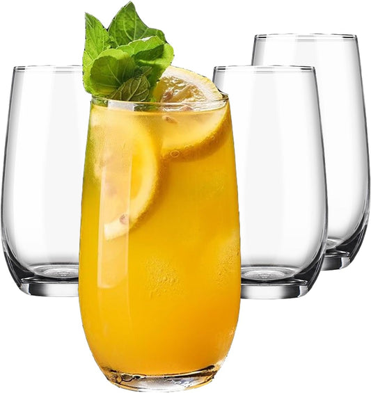 16.9 oz Drinking Glasses, Water Cocktail Glasses, Glasses Drinking Set of 4, Highball Glasses Drinking, Glassware Glass Cups Set for Ice Coffee,Mojito,Juice