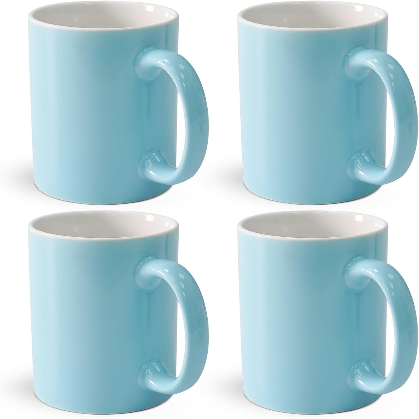 12 oz Cup (4pcs), Plain Gloss Light Blue Ceramic Coffee Mug for Milk Tea, Set of 4