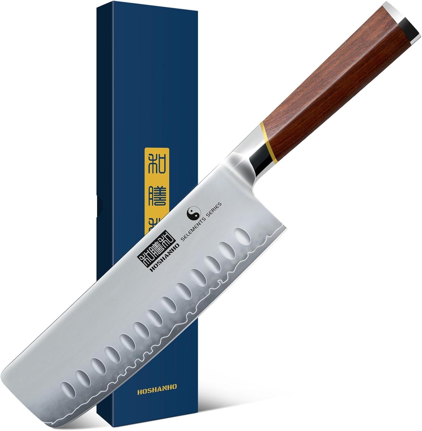 HOSHANHO Nakiri Knife 7 Inch, Hand Forged Japanese High-corbon Steel Chef Knife, Multipurpose Meat and Vegetable Kitchen Knife with Red Sandal Wooden Handle & Gift Box