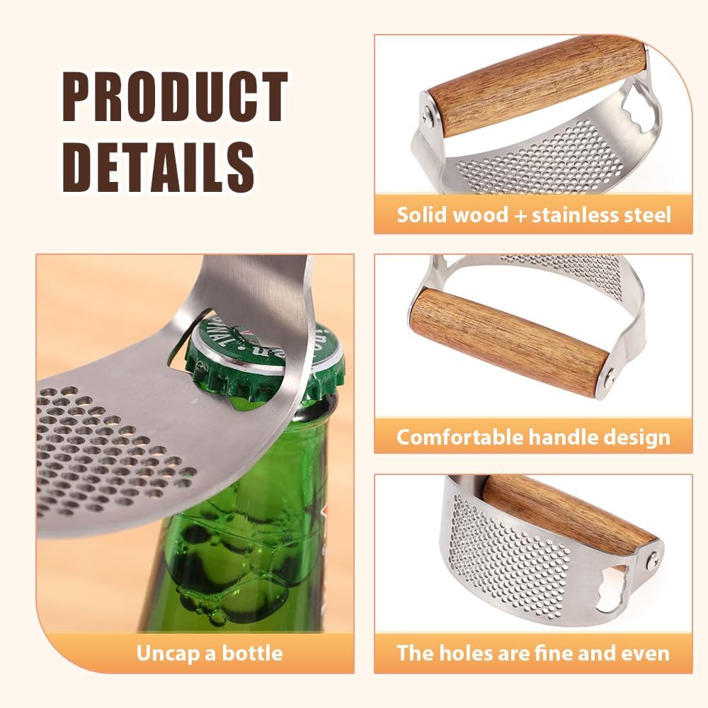 Stainless Steel Garlic Presser, Upgraded Garlic Press Rocker with Peeler and Cleaning Brush, Ergonomic Handle for Cooking Enthusiasts (1 pcs)