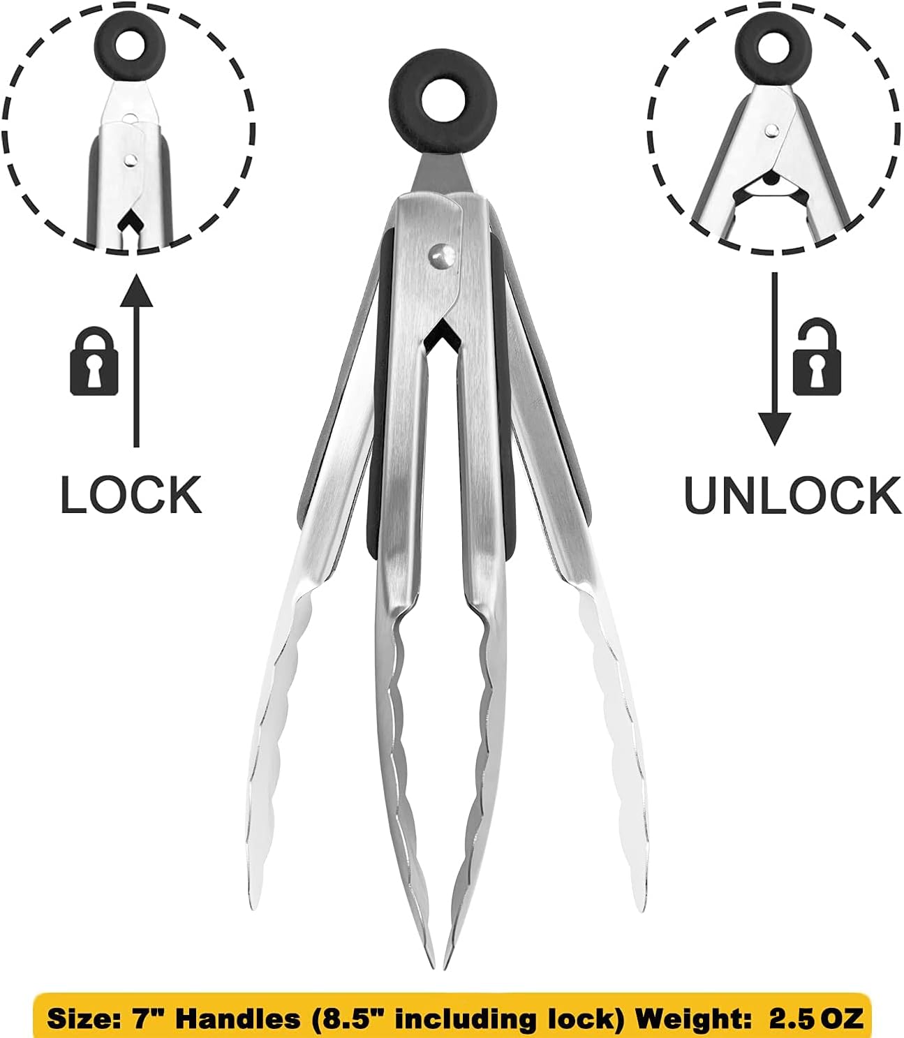 Small Stainless Steel Serving Tongs 7-Inch Mini Food Tongs, Set of 3