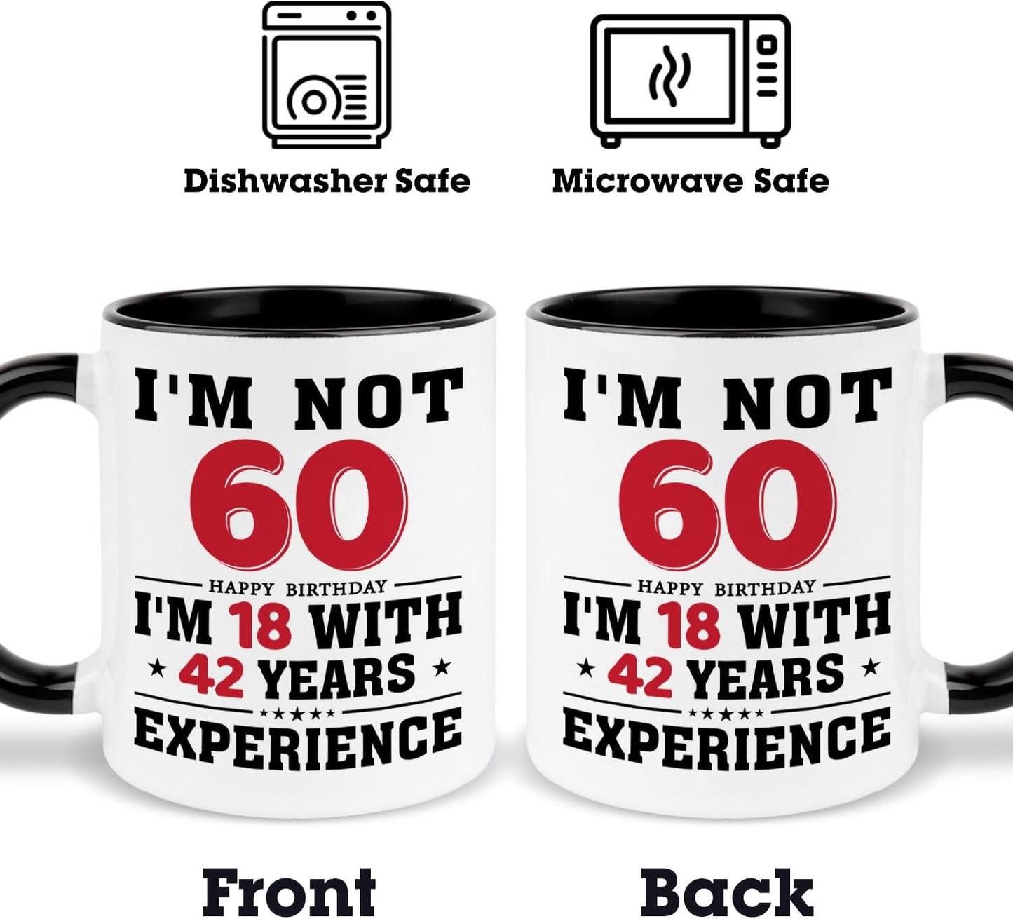 60th Birthday Coffee Mug, 60 year old Birthday Gift Ideas for Men Women Her Him, Red Black 11oz