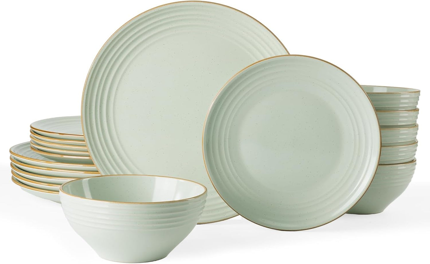 Famiware Jupiter Dinnerware Set, Plates and Bowls Dish Sets for 6 (18 Pieces), Microwave and Dishwasher Safe Stoneware Speckled Tableware, Chip and Scratch Resistant, Light Green