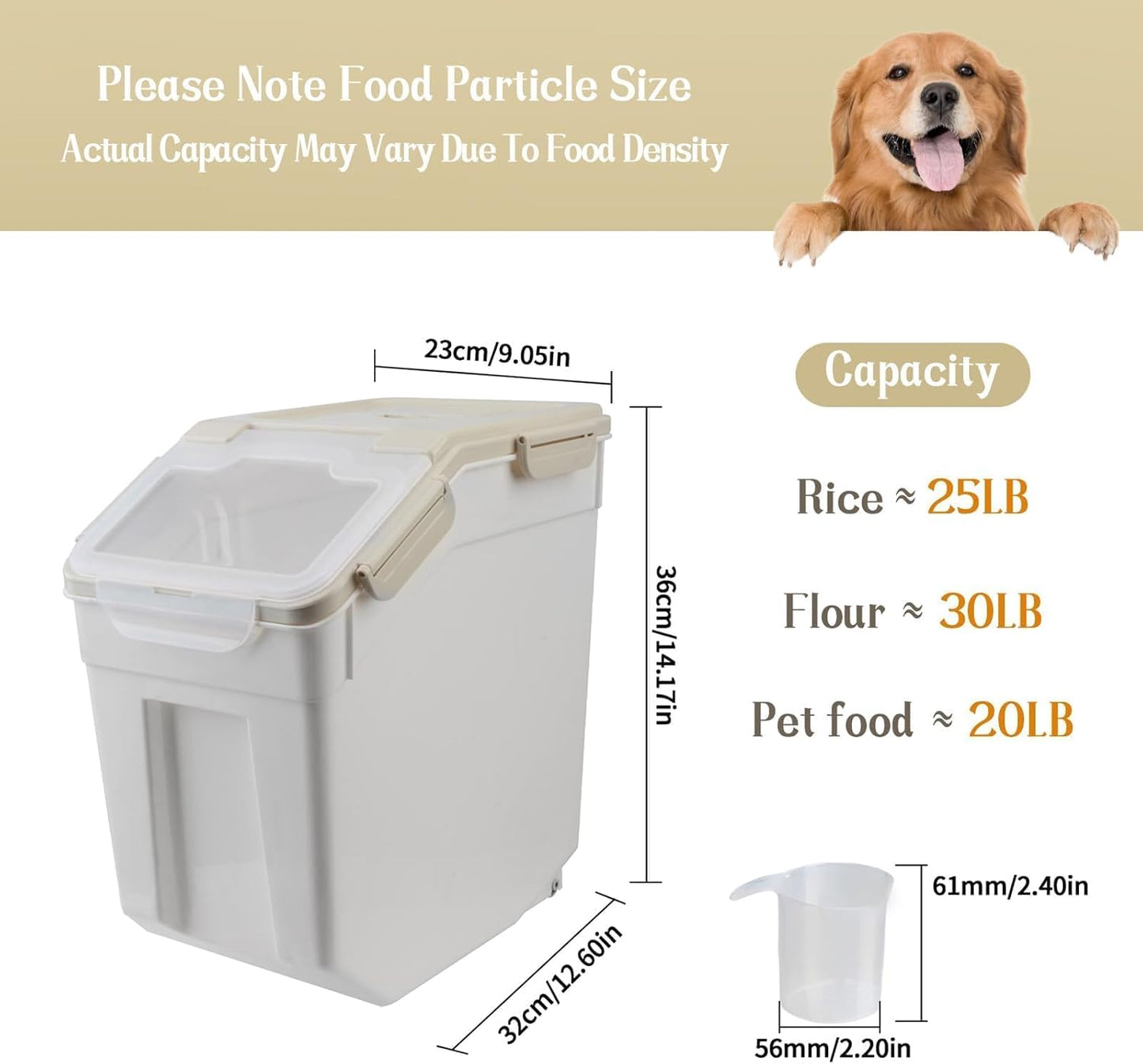 Large Flour Storage Container Bin 25lb,4 Pack Airtight Rice Storage Containers with Wheels Seal Locking Lid BPA Free with Measuring Cup,Scoop for Flour, Rice, Grain, Dry Food - Grey
