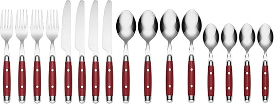 Cambridge 07216CBWD32R Jubilee Red 16-Piece Flatware Set, Thick Handles