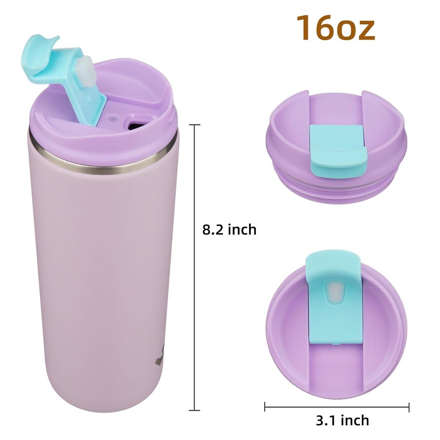 Tumbler with Lid, 16 oz Travel Coffee Mug Double Wall Vacuum Stainless Steel Thermal Metal Cup Insulated Water Bottle,Lavender