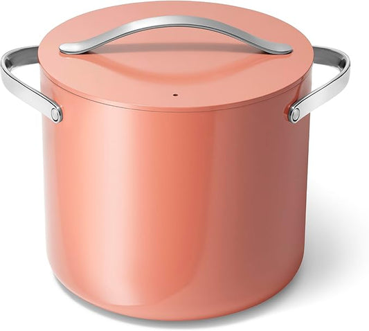 Caraway Stock Pot - 12 Qt Ceramic Coated With Lid - Free From Forever Chemicals - Large for Bigger Batches - Perracotta