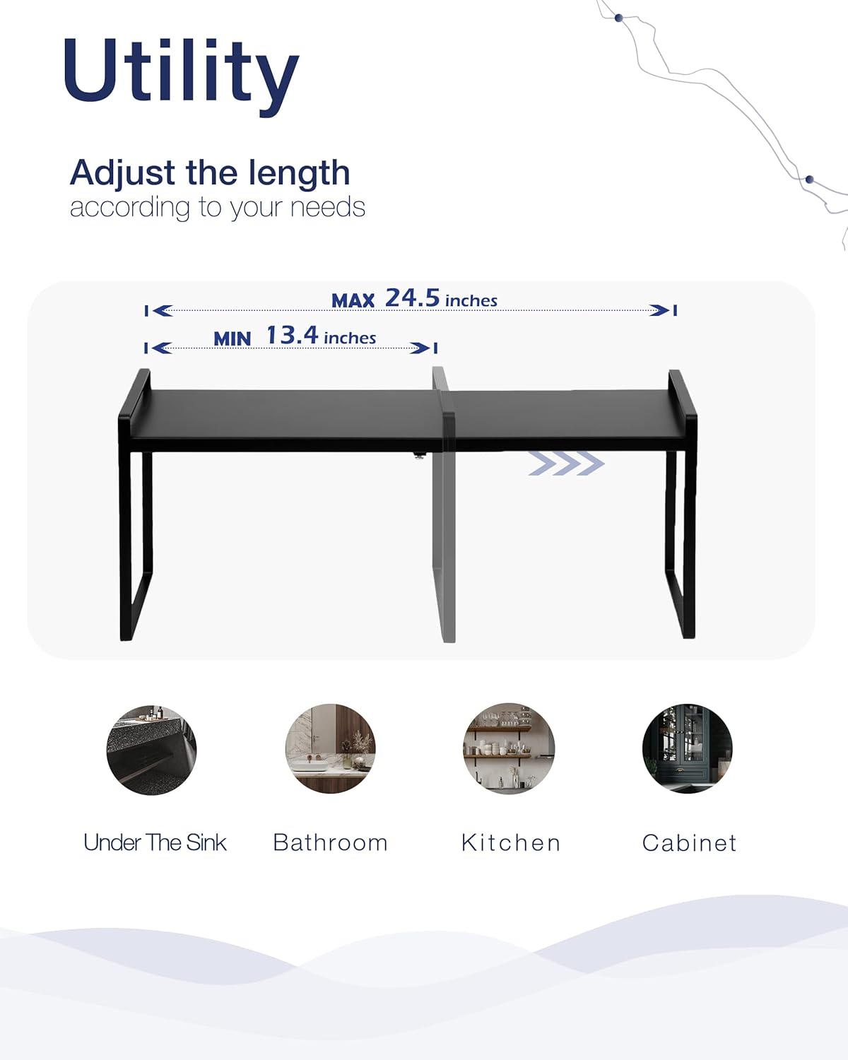 Nxconsu Expandable Cabinet Shelf Organizer Riser for Kitchen Pantry Cupboard Under Sink Countertop Home Storage Organization Rack Space Saver Freestanding Heavy Duty Nonslip Stackable Black Large