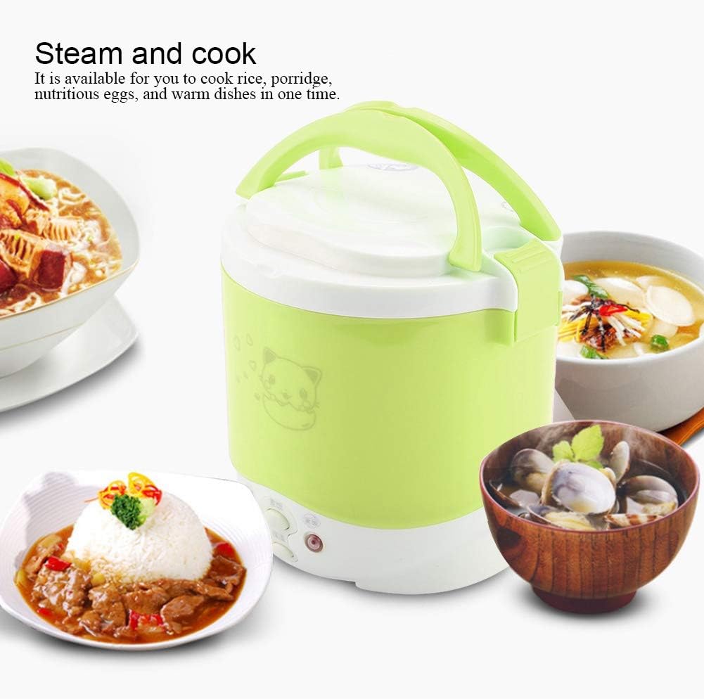 Mini Rice Cooker, 1l 12v 100w Non Stick Rice Maker Portable Food Steamer for Travel Cars Camping Cooking (Green)