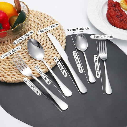 Flatware Set 30 Pcs Stainless Steel Utensil Sets Silverware Utensils for 6 People - Includes Forks Knives Spoons and Salad Forks - Dishwasher Safe Durable Tableware for Home Restaurant or Outdoor Use