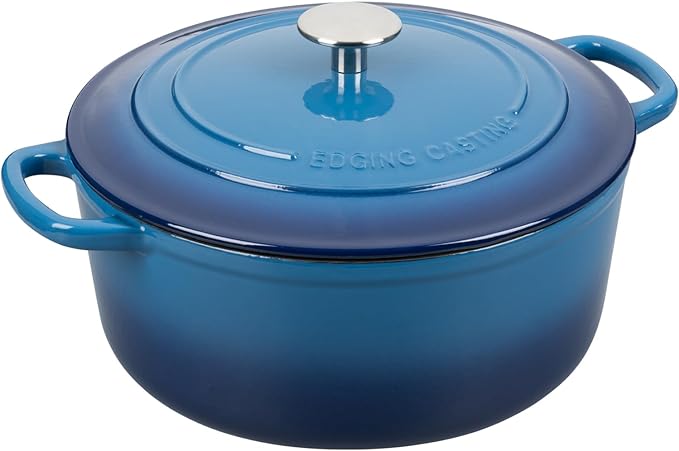 Enameled Cast Iron Dutch Oven Pot with Lid, 7 Quart, Round Dutch Ovens for Bread Baking, Bread Oven, Oven Safe up to 500°F, Lake Blue