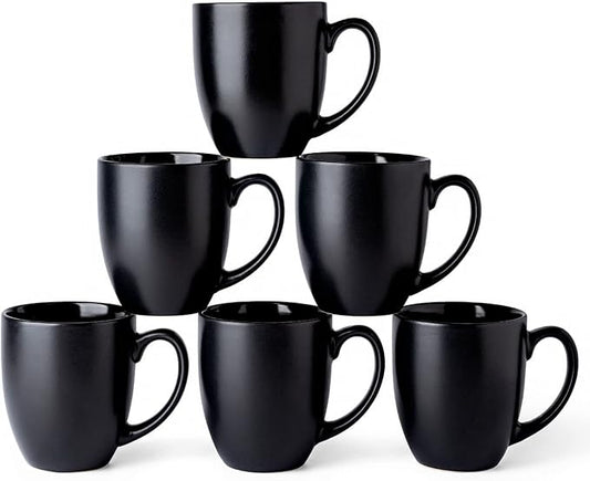 AmorArc 12oz Coffee Mugs Set of 6, Large Coffee Mugs for Men Women Dad Mom, Ceramic Coffee Cups with Large Handle for Tea/Latte/Cappuccino/Cocoa. Dishwasher&Microwave Safe, Matte Black