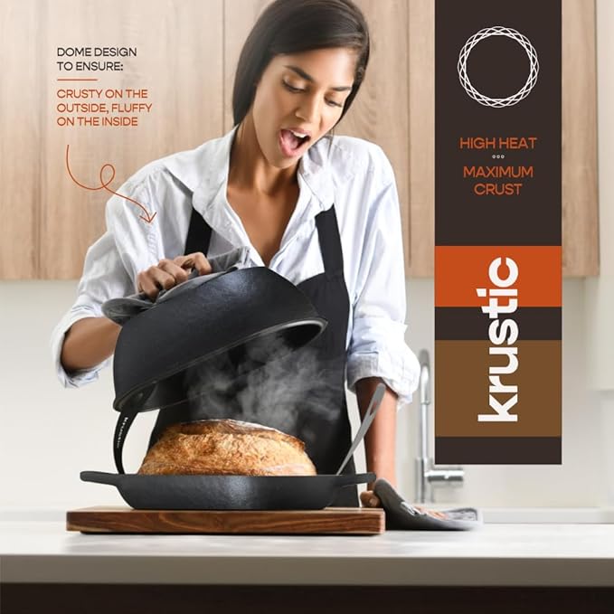 Enameled Cast Iron Dutch Oven for Professional Sourdough Bread Baking | 5.5 Quart Loaf Size Oval Cookware Pot with Lid | Triple-Layer Enamel Coating Pan with Non Stick Silicone Mat | Black