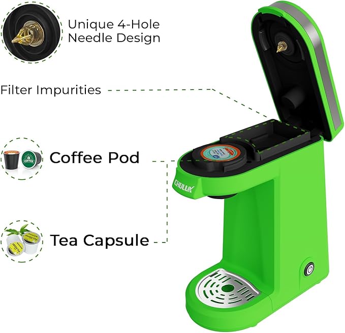 CHULUX Single Serve Coffee Maker, Small Single Cup Coffee Maker for K pod and Ground Coffee, Green