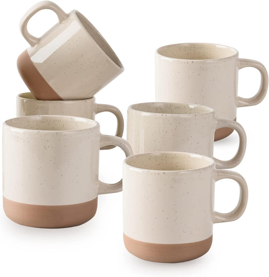 12oz Coffee Mug Set for 6, Tea Cups with Handle for Coffee, Tea, Cocoa, Milk (Cream)