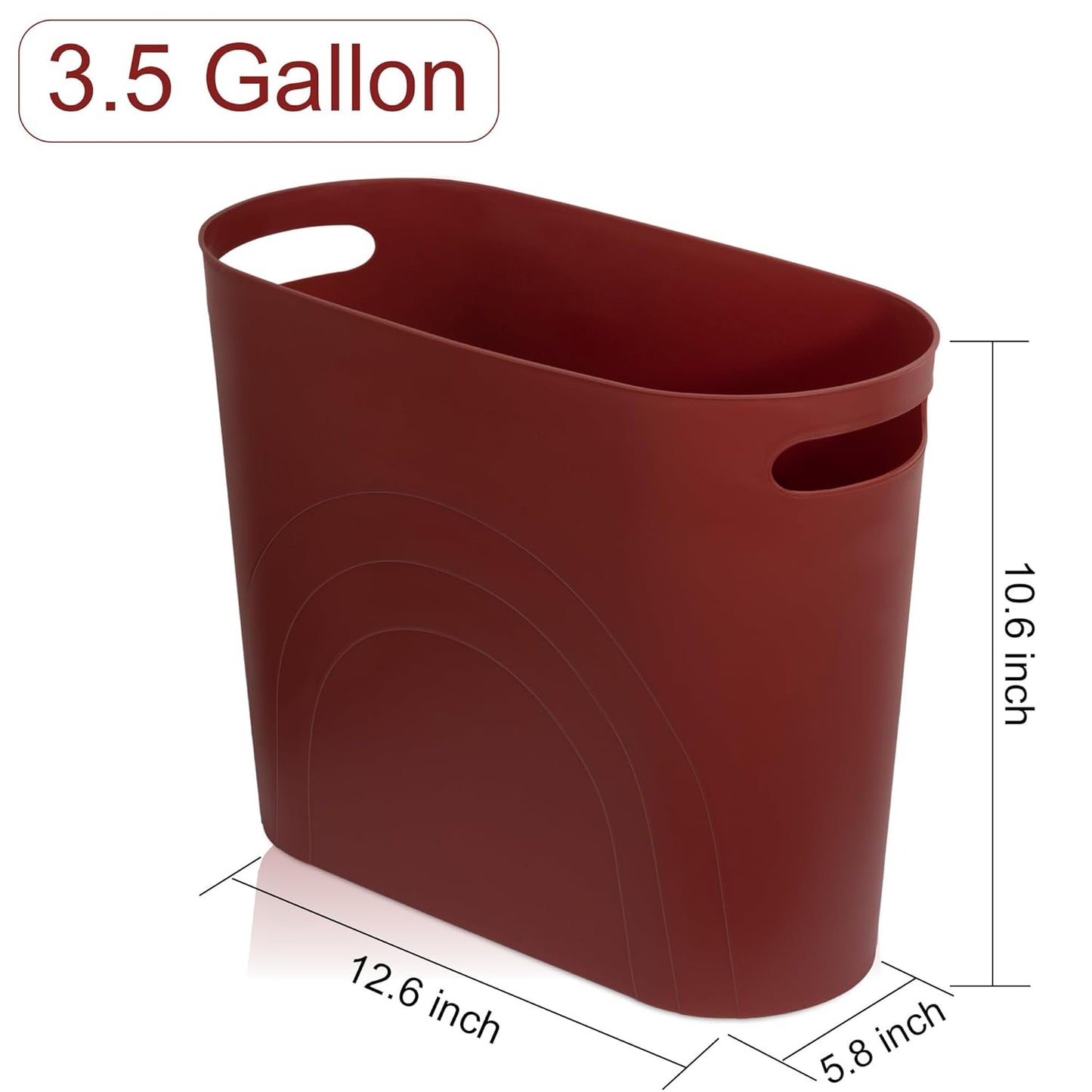rejomiik Small Trash Can, 3.5 Gallon Slim Garbage Can Plastic Waste Basket with Handles Container Bin for Narrow Spaces Bathroom, Bedroom, Kitchen, Office at Home, Red