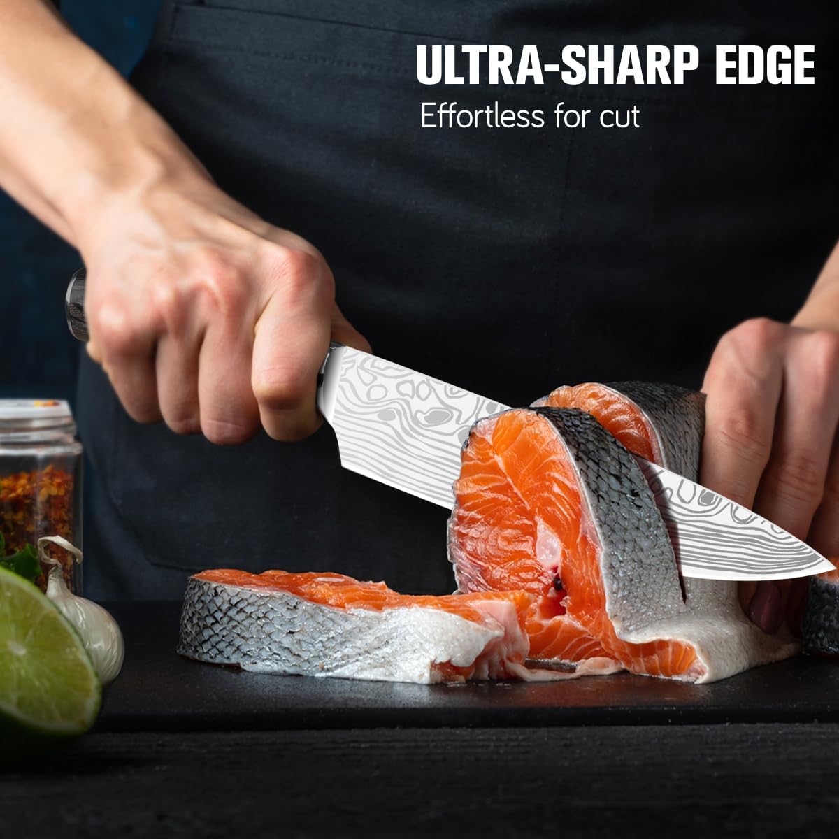 MOSFiATA Professional Chef Knife Set with German High Carbon Stainless Steel Kitchen Knife Set 3 PCSwith Finger Guard,Knife Sharpener,Knives Set for Kitchen with Gift Box