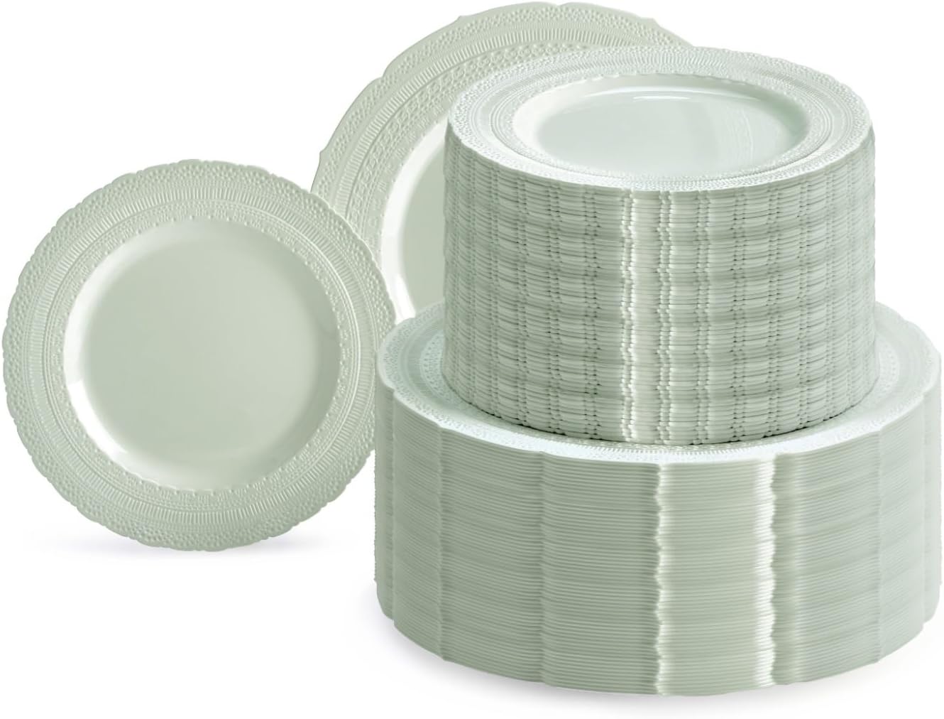 " OCCASIONS " 240 Plates Pack,(120 Guests) Extra Heavyweight Vintage Wedding Disposable/Reusable Plastic Plates 120x11'' Dinner + 120x8.25'' Salad/Dessert Plate (Chateau Mint)
