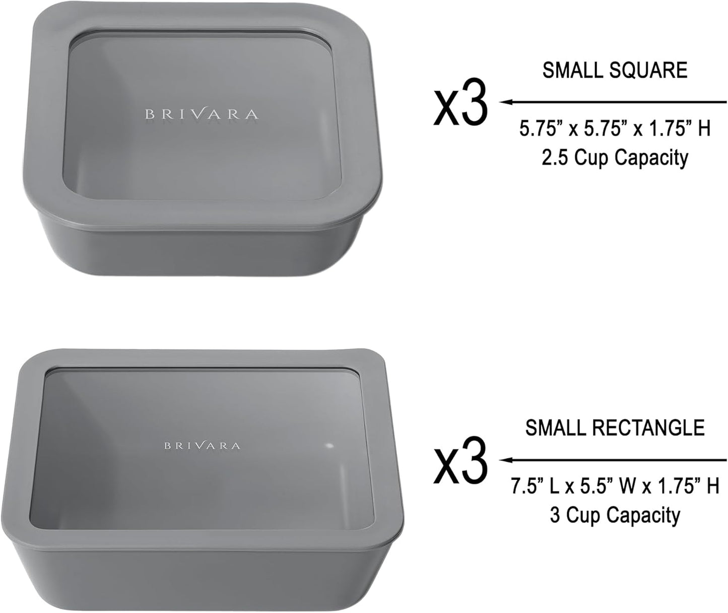 Ceramic Coated Glass Food Storage Container | No PTFE, PFOA, PFAS, and BPA | Reusable Non Toxic Meal Prep Container with Glass Lid | Easy To Store | 6 Piece Food Prep [Smoke]