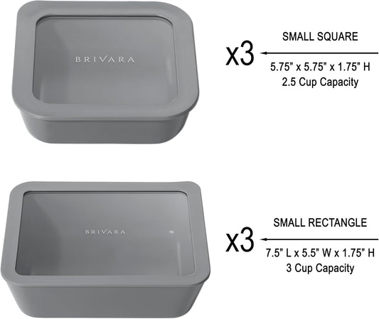 Ceramic Coated Glass Food Storage Container | No PTFE, PFOA, PFAS, and BPA | Reusable Non Toxic Meal Prep Container with Glass Lid | Easy To Store | 6 Piece Food Prep [Smoke]