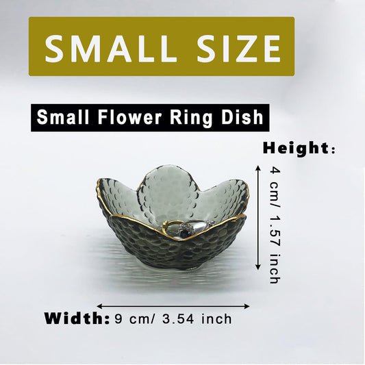 Flower Ring Dish Jewelry Tray, Glass Jewelry Dish Tray, Aesthetic Room Decor Small Trinket Dish, Nightstand Jewlery Ring Holder Dish, Bathroom Jewelry Plate Bowl for Rings Earrings Wife Gift