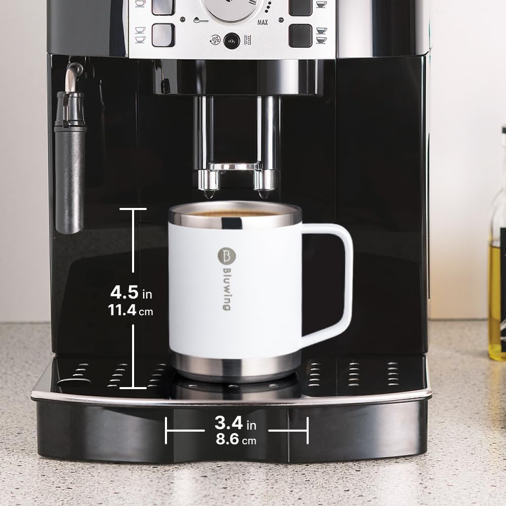 Insulated Coffee Mug with Lid, 12 oz Travel Coffee mug with handle Double Wall Stainless Steel Travel Tumbler Cup, Spill Proof (White)