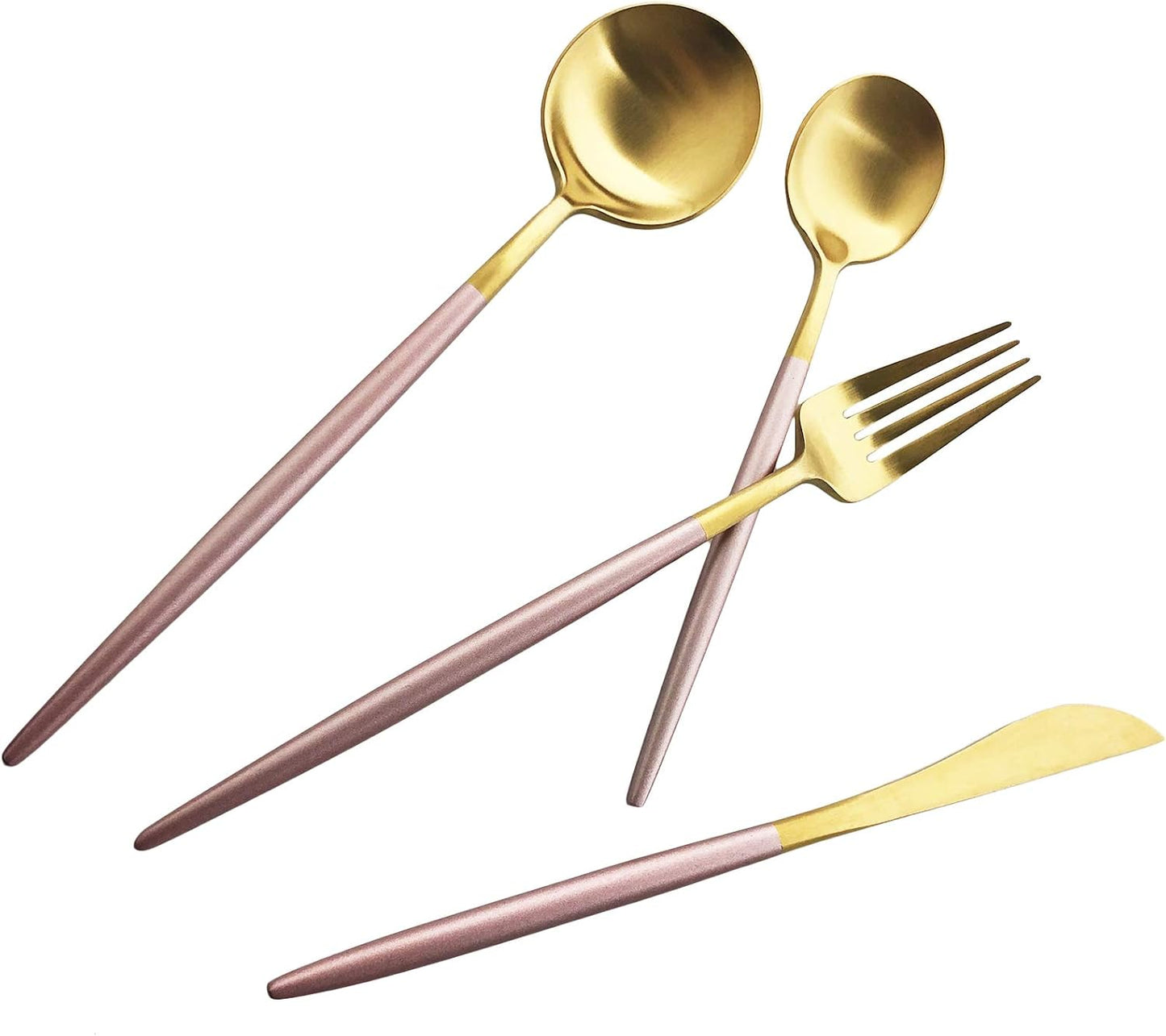 Silverware Set, Hand polished Matte Gold Pink Flatware Cutlery Set Service for 2, Satin Finish 10 Pieces 18/10 Stainless Steel Utensils Set for Home and Restaurant, Dishwasher Safe