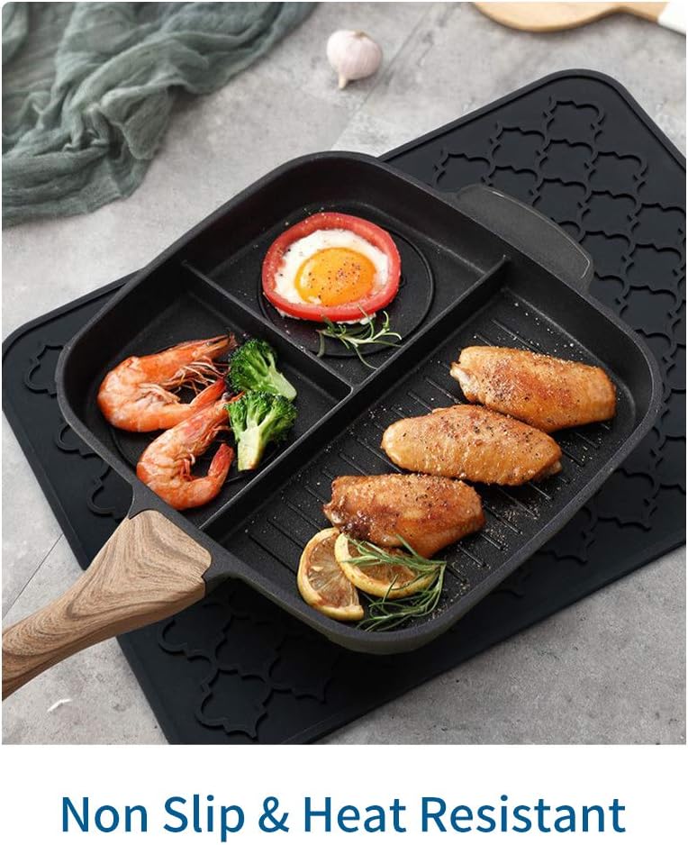 AMOAMI Dish Drying Mat,Heat-resistant,Easy Clean,Silicone Dish Drying Mats for kitchen Counter,Kitchen Gadgets Kitchen Accessories Kitchen Small Appliances (16" x 18", BLACK)