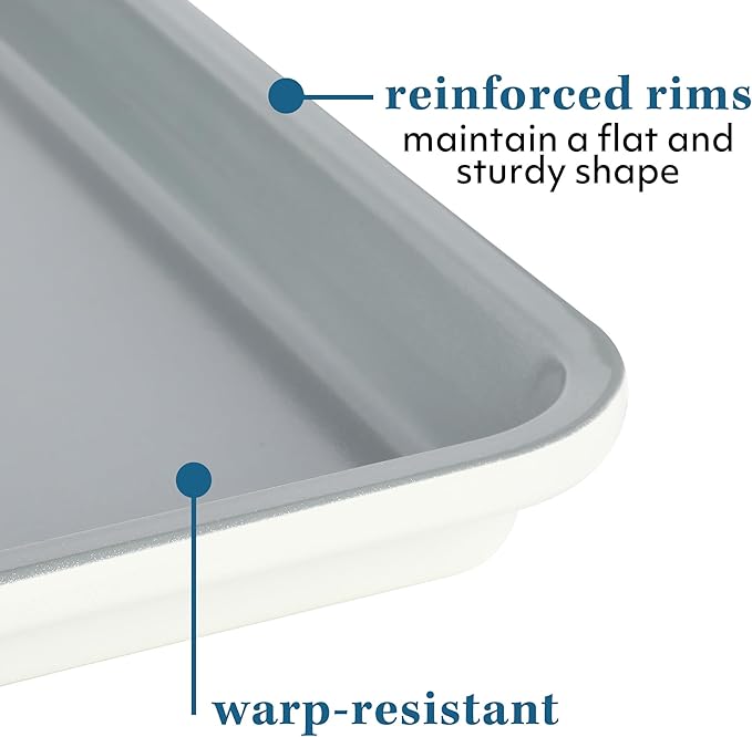 Sur La Table Kitchen Essentials Bake Sale 15 X 10 Inch PFOA, PFAS, PTFE Free Nonstick Cookie/Baking Sheet - Linen White (Pack of 4)