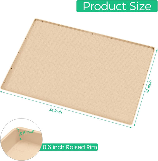 TRZZ Silicone Waterproof Under Sink Mat 34" x 22", Drip Tray and Cabinet Liner for Kitchen and Bathroom, Prevents Water Damage and Organizes Cabinets (Beige)