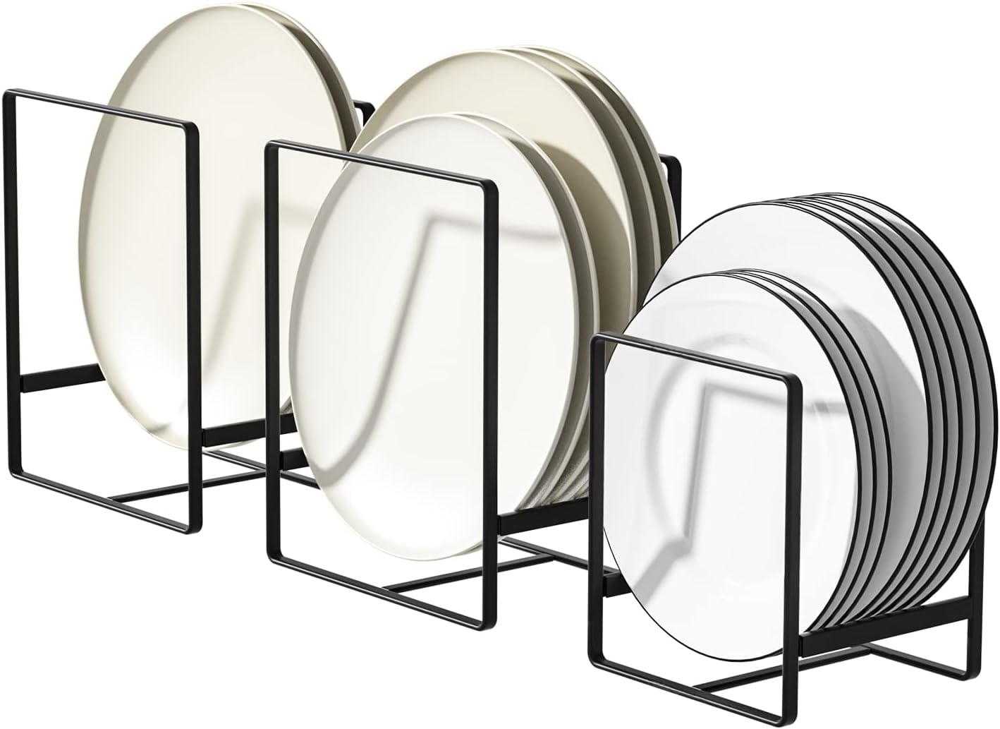 Metal Drying Rack, 3 Pack Inside Cabinet Plate Holders Organizers, Upright Dish Racks for Countertop and Cupboard, Large Capacity, Black (20x16x11.5 cm Each)
