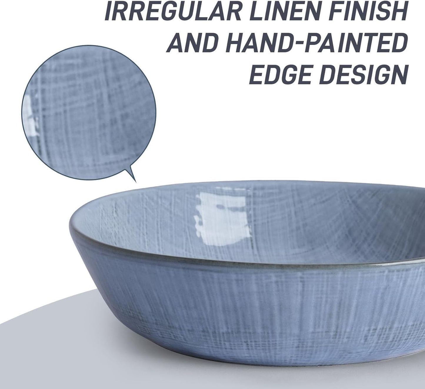 famiware Moonlight 8.5 Inch Pasta Bowls Set of 4, 32oz Serving Bowls for Kitchen, Soup Bowl with Linen Finish, Large Stoneware Bowls for Festivals, Housewarming, Dinnerware, Blue