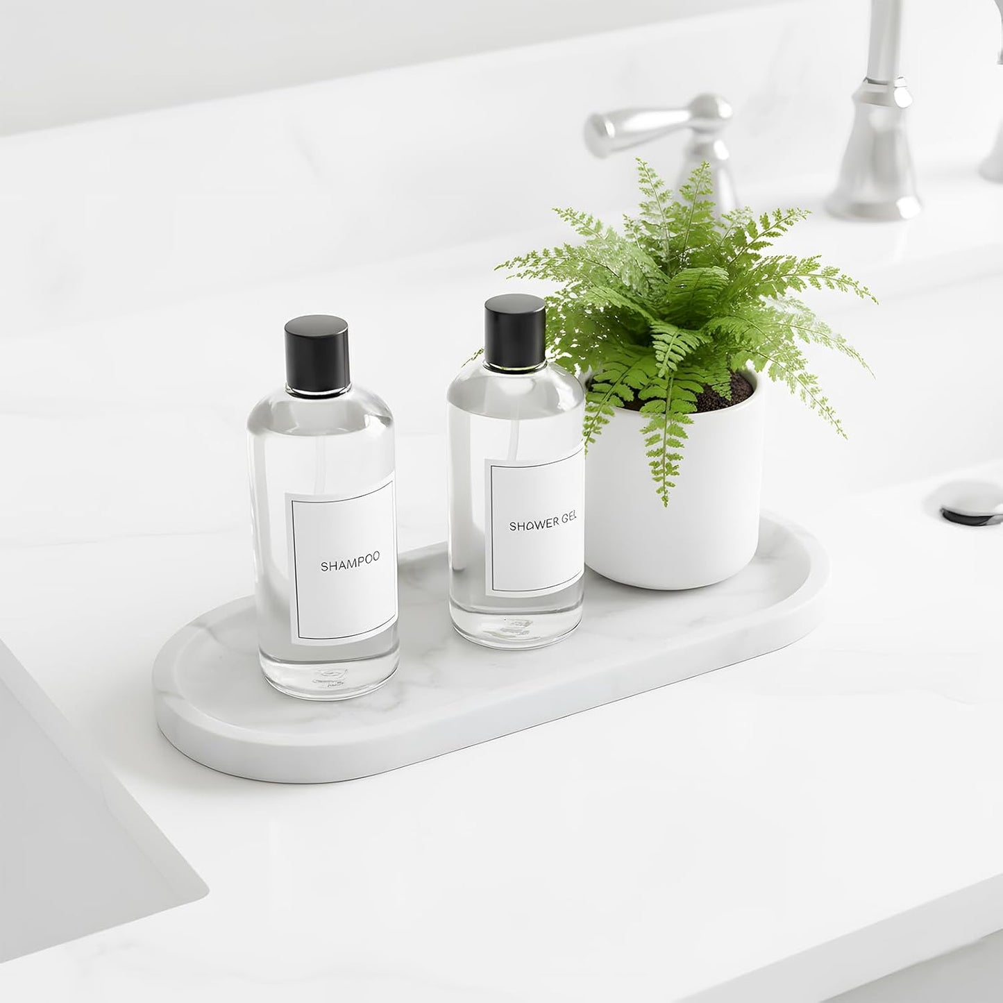 Natural Marble Tray, Stone Vanity Tray for Bathroom & Kitchen Countertop - Organizer for Perfume, Jewelry, Cosmetics 12x6 Inch,White