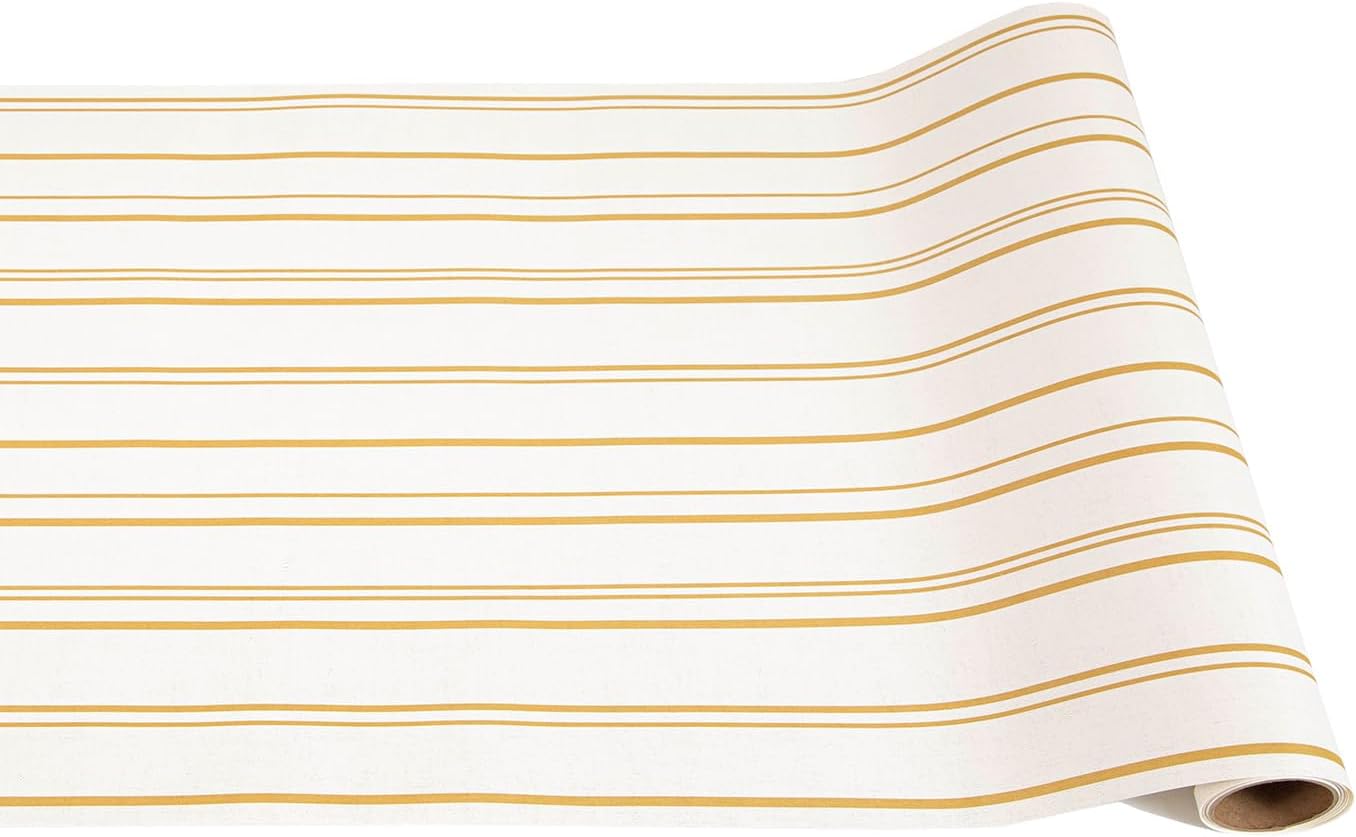 Antique Gold Striped Table Runner - Disposable Paper Table Runner Roll for Parties or Weddings - American Made