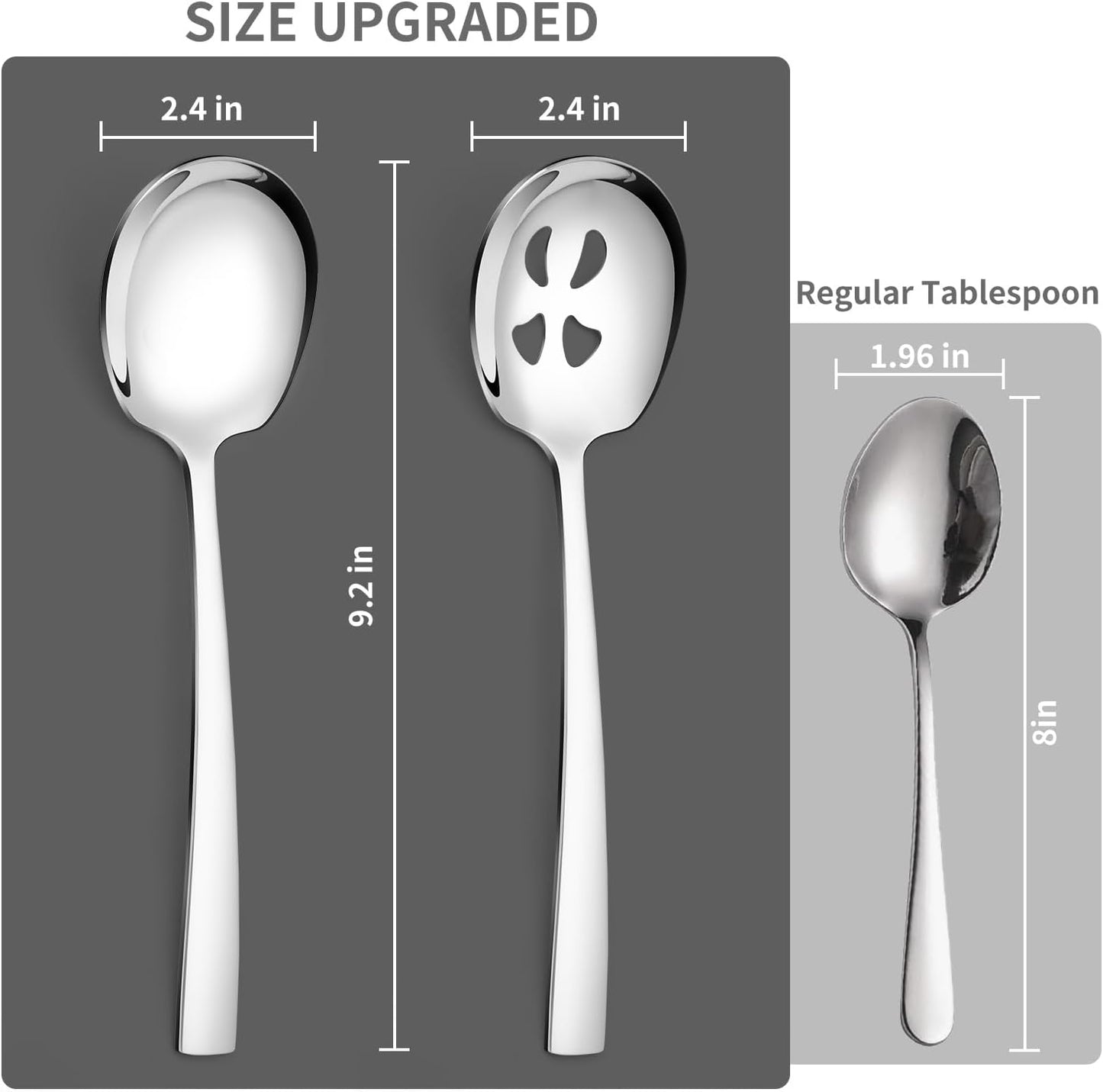 8 Piece Stainless Steel Serving Spoons Set - 4 Large, 4 Slotted, 9.2-Inch, Dishwasher Safe, for Parties/Kitchen/Buffet/Catering
