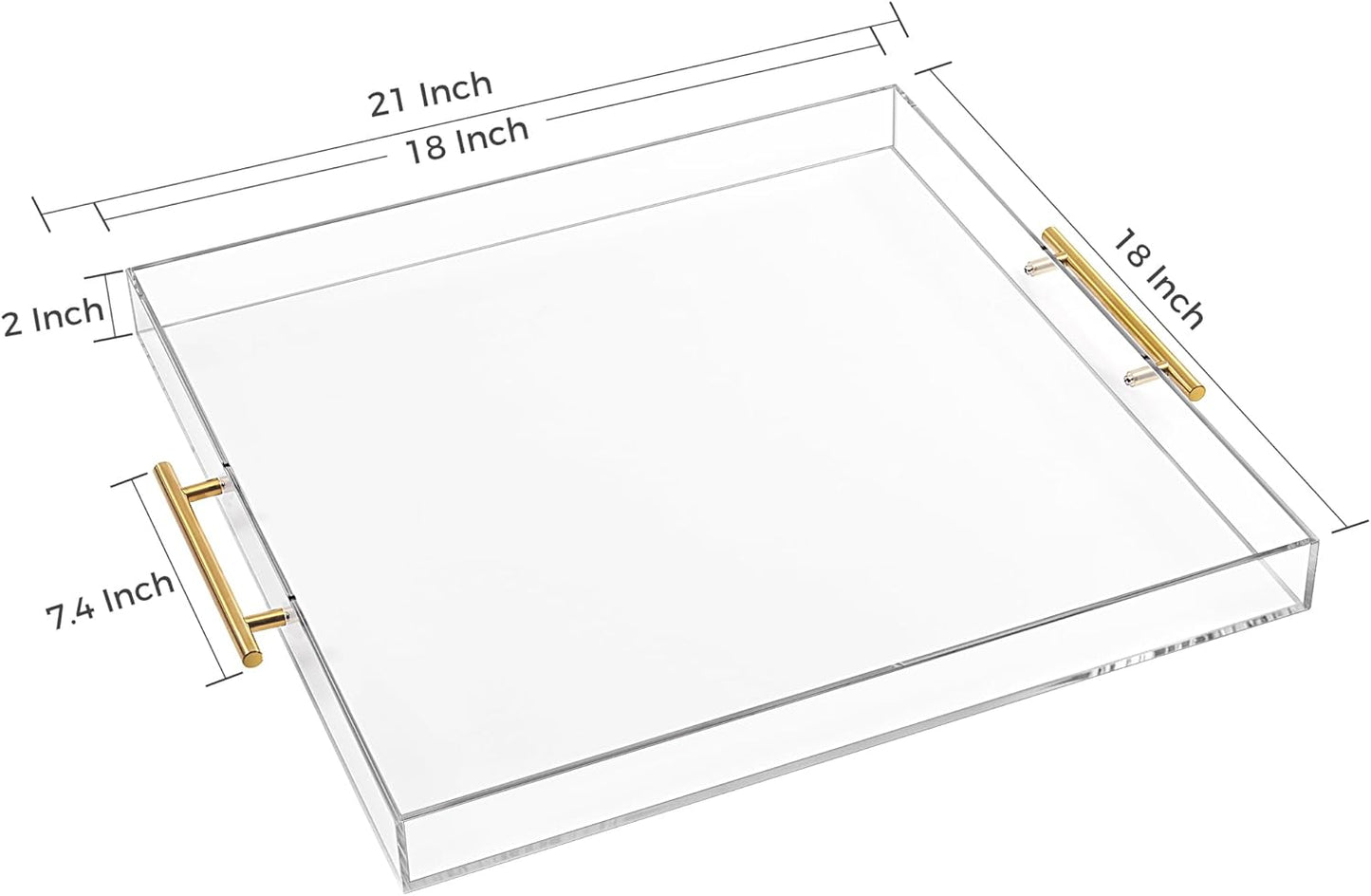 Extra Large Clear Acrylic Serving Tray (18×18 Inches) with Gold Handles Spill Proof Acrylic Over Size Big Decorative Tray Organiser for Ottoman Coffee Table Countertop