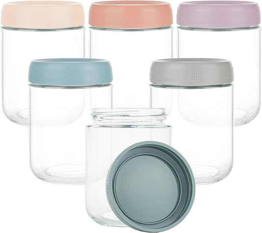 BCnmviku 16 oz Mason Jars Overnight Oats Containers with Lids,6 PACK Glass jars with Airtight Lids, Wide mouth Mason Salad Spice jars, Glass Food Storage Containers for Snacks Yogurt Spice Sugar (6)