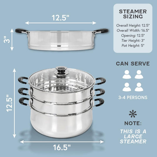 Concord 30 CM Stainless Steel 3 Tier Steamer Pot Steaming Cookware - Triply Bottom