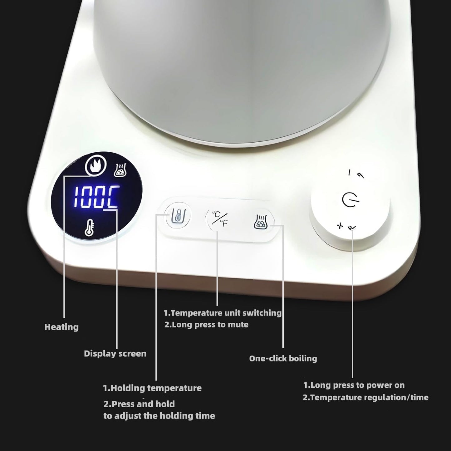 Electric Kettles, Gooseneck Electric Kettle, ±1℉ Temperature Control, Stainless Steel Inner, Quick Heating, for Pour Over Coffee, Brew Tea, Boil Hot Water, 0.9L (White)