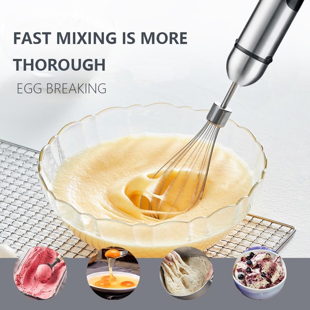 Immersion Hand Blender,Electric Blender, 5 in 1 SS Immersion Blender, 1200W Powerful Hand Stick Mixer Blender with Turbo Mode,with Variable Speed & Chopper, Whisk and Frother, 15.55